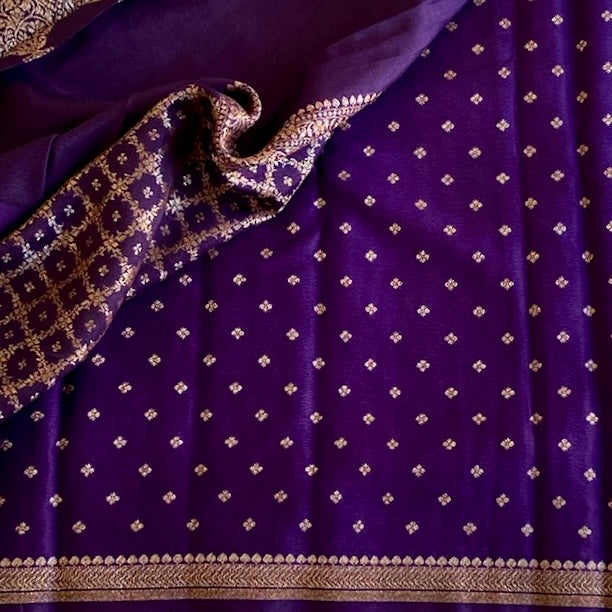 Royal Purple Banarasi Soft Crepe Silk With Antique Gold Brocade Pallu