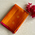 Sunset Orange Designer Pure Silk Saree With Rani Pink Pallu