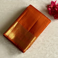 Burnt Orange Kanjeevaram Pure Zari Silk Saree With Gold Border