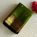Magical Green Kanjeevaram Pure Zari Silk Saree With Jet Black Pallu