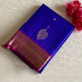 Vibrant Blue Designer Pure Silk Saree With Magenta Pink Pallu