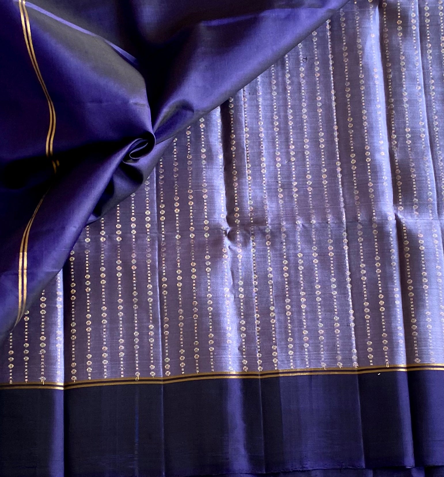 Royal Lavender with rare combo midnight navy zari woven pure silk