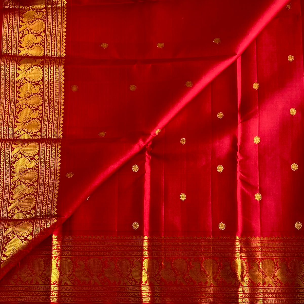 Crimson Red Kanjeevaram Pure Zari Silk Saree With Rich Gold