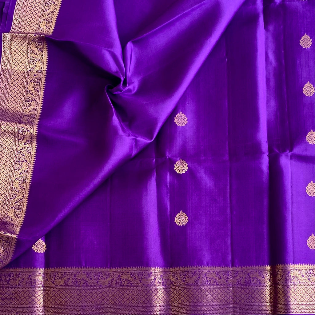Violet Purple Designer Pure Silk Saree With Metallic Gold Zari Border