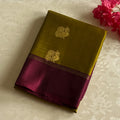 Chartreuse Silk Saree with Magenta Zari Pallu and Floral Border