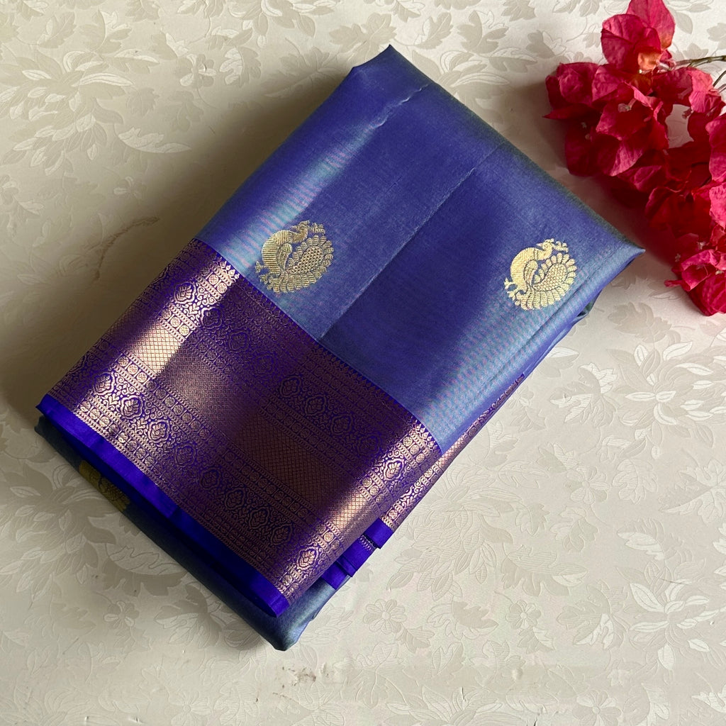 Royal Purple Designer Pure Silk Saree With Peacock Blue Pallu