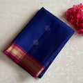 Deep Royal Blue Kollam Designer Pure Silk Saree With Magenta Floral Pallu