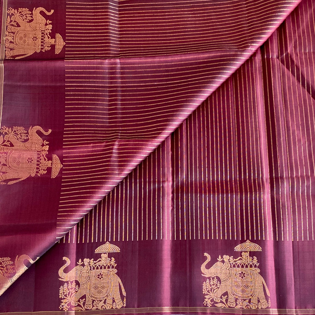 Deep Maroon Designer Pure Silk Saree With Antique Gold Pallu