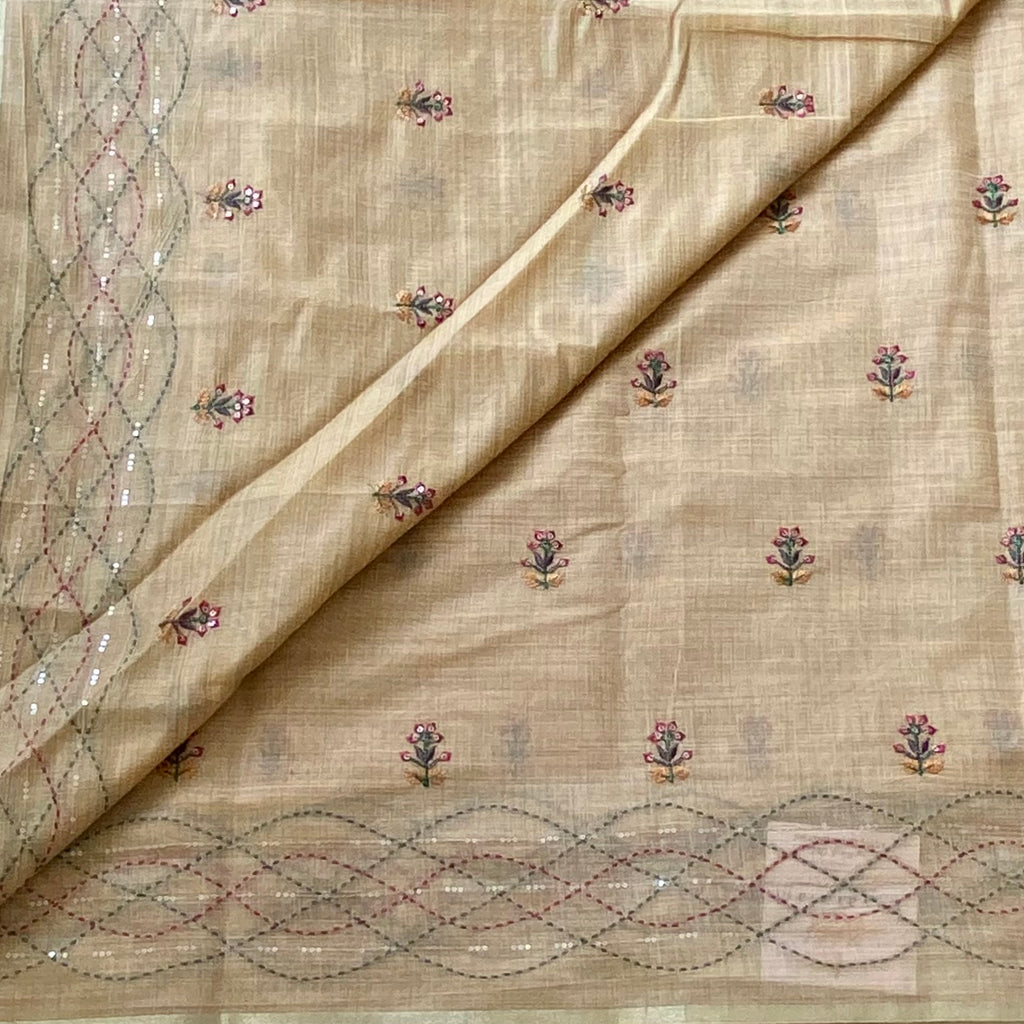 Mustard Yellow Linen Buti Saree With Embroidered Lattice Pallu Tassels