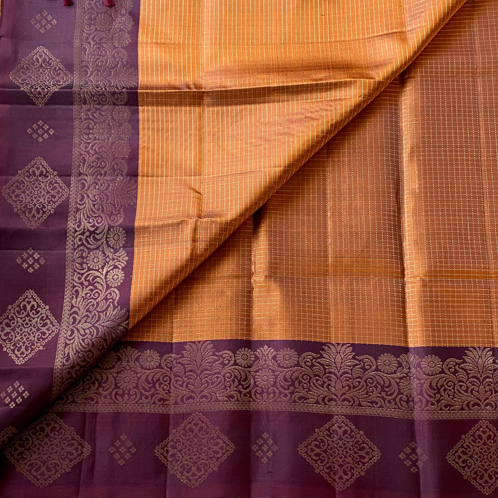 Deep Violet Silk Saree Silver Brocade Floral Paisley Pallu Wedding