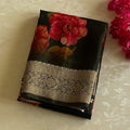 Forest Green Floral Saree with Gold Brocade Pallu and Border