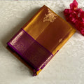 Mustard Gold Designer Pure Silk Saree With Royal Purple Pallu