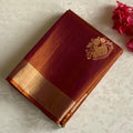 Rare Rust Designer Pure Silk Saree With Turquoise Green Pallu Gold Buta