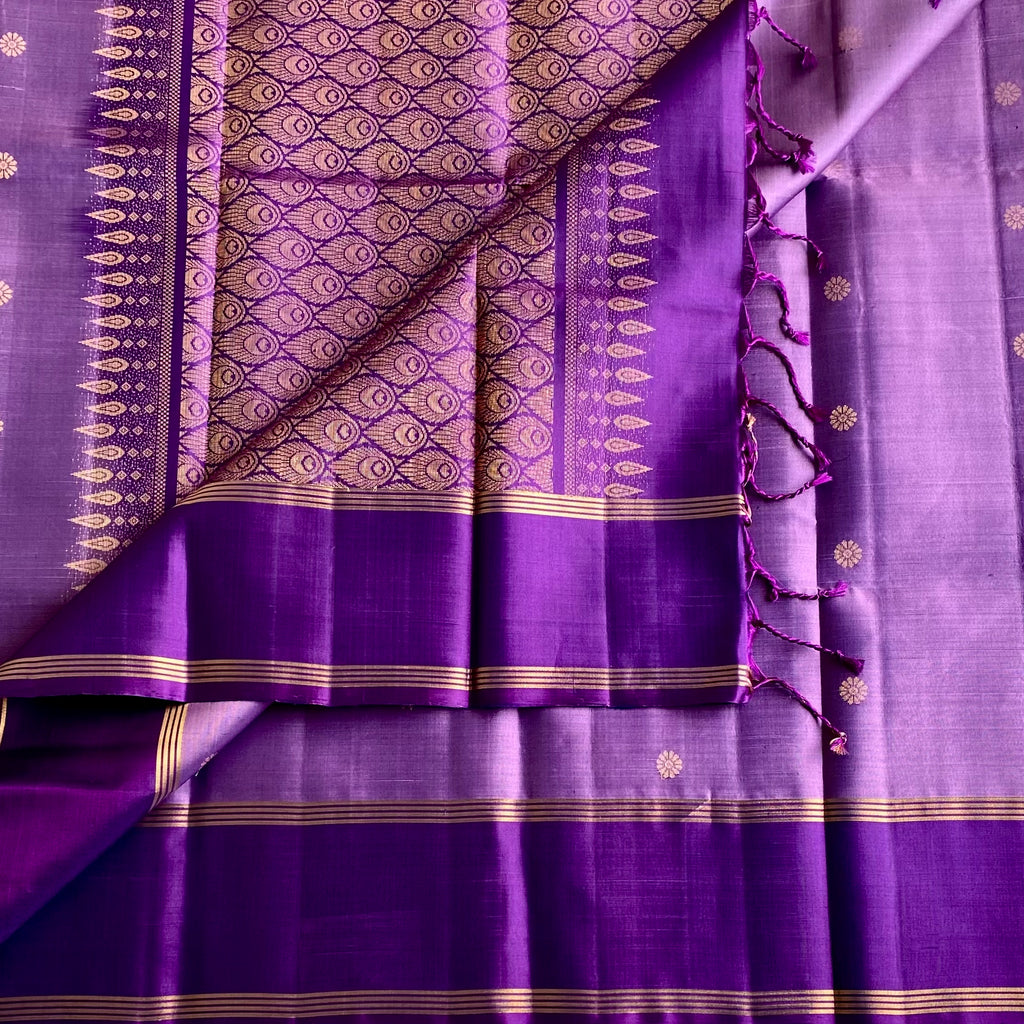 Metallic Lavender & Purple Designer Pure Silk with Intricate Woven Pallu