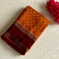 Classic Rust Banarasi Crepe Silk Saree With Deep Maroon Pallu