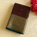 Peacock Teal Silk Brocade Saree Maroon Buta Wedding Attire Premium
