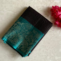Teal Green Designer Pure Silk Saree With Chocolate Brown Border