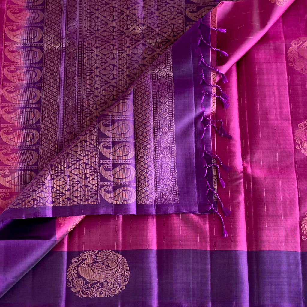Deep Magenta Designer Pure Silk Saree With Purple Pallu