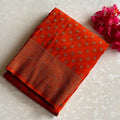 Burnt Orange Soft Tussar Silk Saree With Antique Gold Zari Pallu