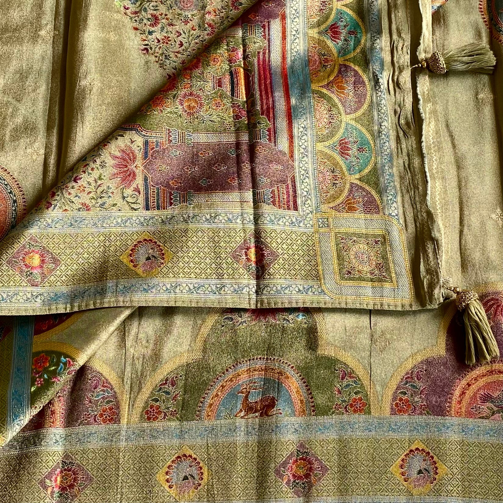 Designer Tissue Silk with Meenakari Weave In Shades of Pastel Green