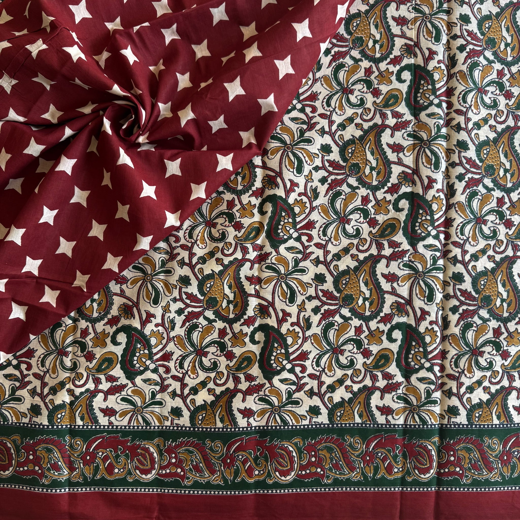 Summer Delight - Gorgeous block printed soft cotton with maroon borders
