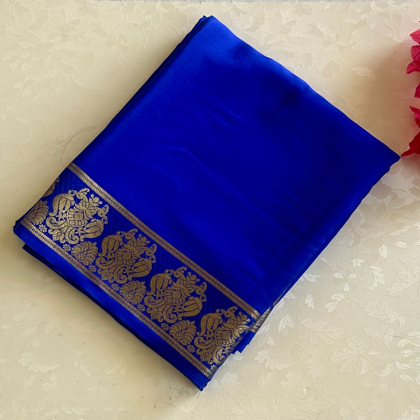 Cobalt Blue Silk Saree Gold Zari Border Traditional Festive Wear