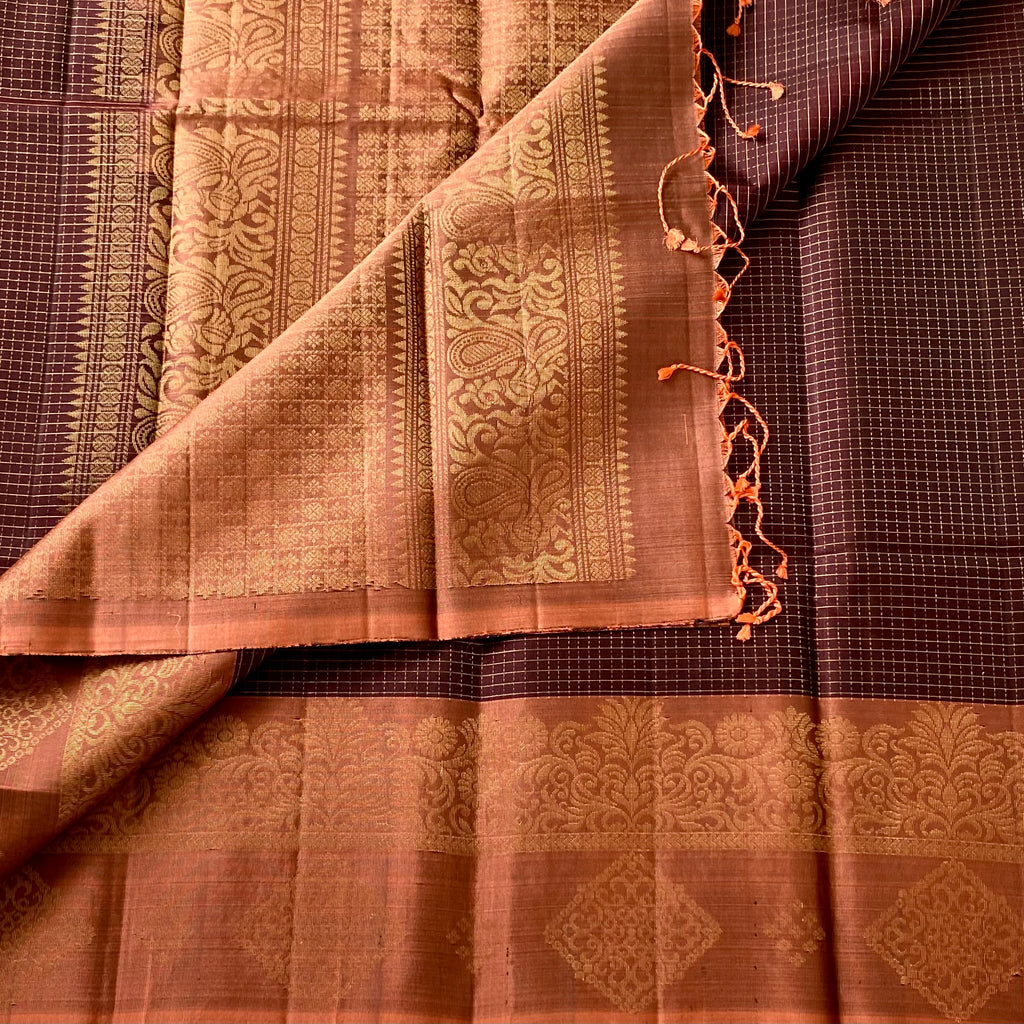 Deep Burgundy Burnt Orange Saree Antique Gold Brocade Traditional Wear