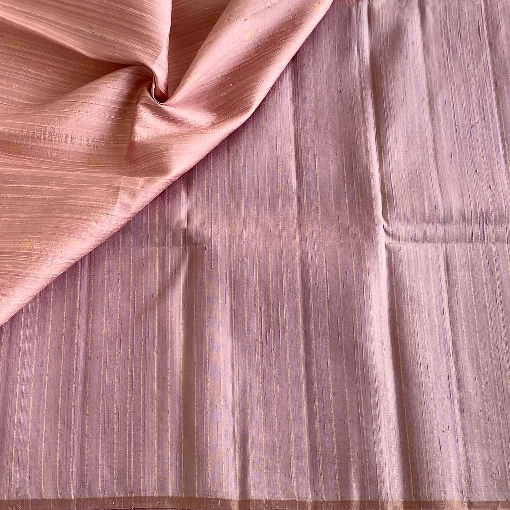 Dusty Lilac Designer Pure Raw Silk Saree With Metallic Rose Blouse