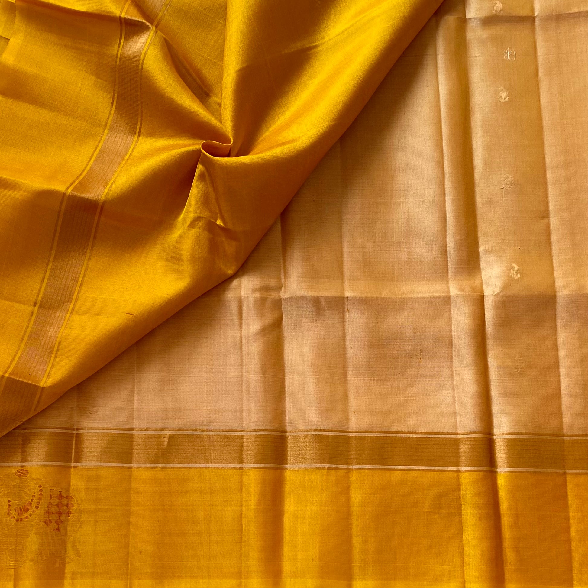 Beige With Golden Yellow Lightweight Designer Pure Silk