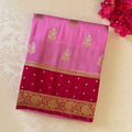 Pink Saree With Magenta Pallu Gold Zari Floral Border For Festive Wear