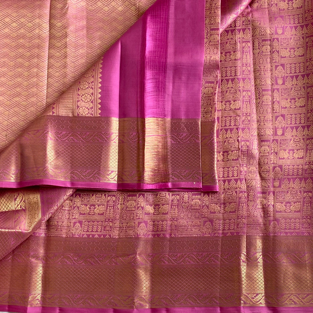 Dusty Rose Designer Brocade Pure Silk With Lilac Pink Pallu