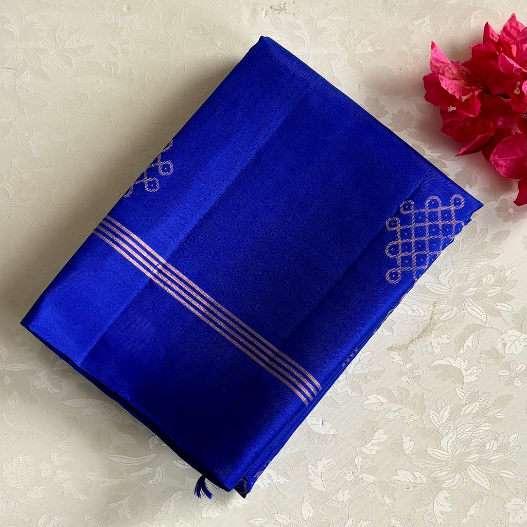 Royal Blue Designer Pure Silk Saree With Gold Lattice Work