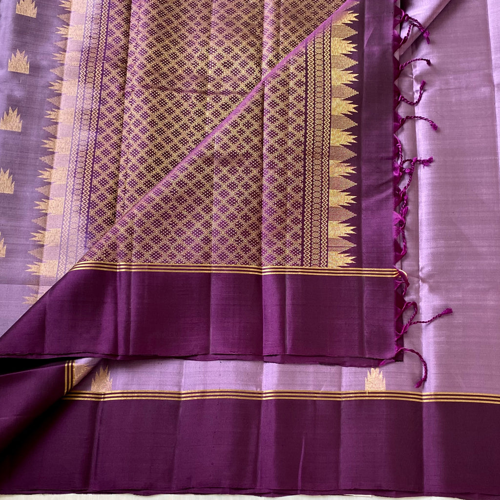 Royal Purple Silk Saree Gold Temple Border Woven Buta Design