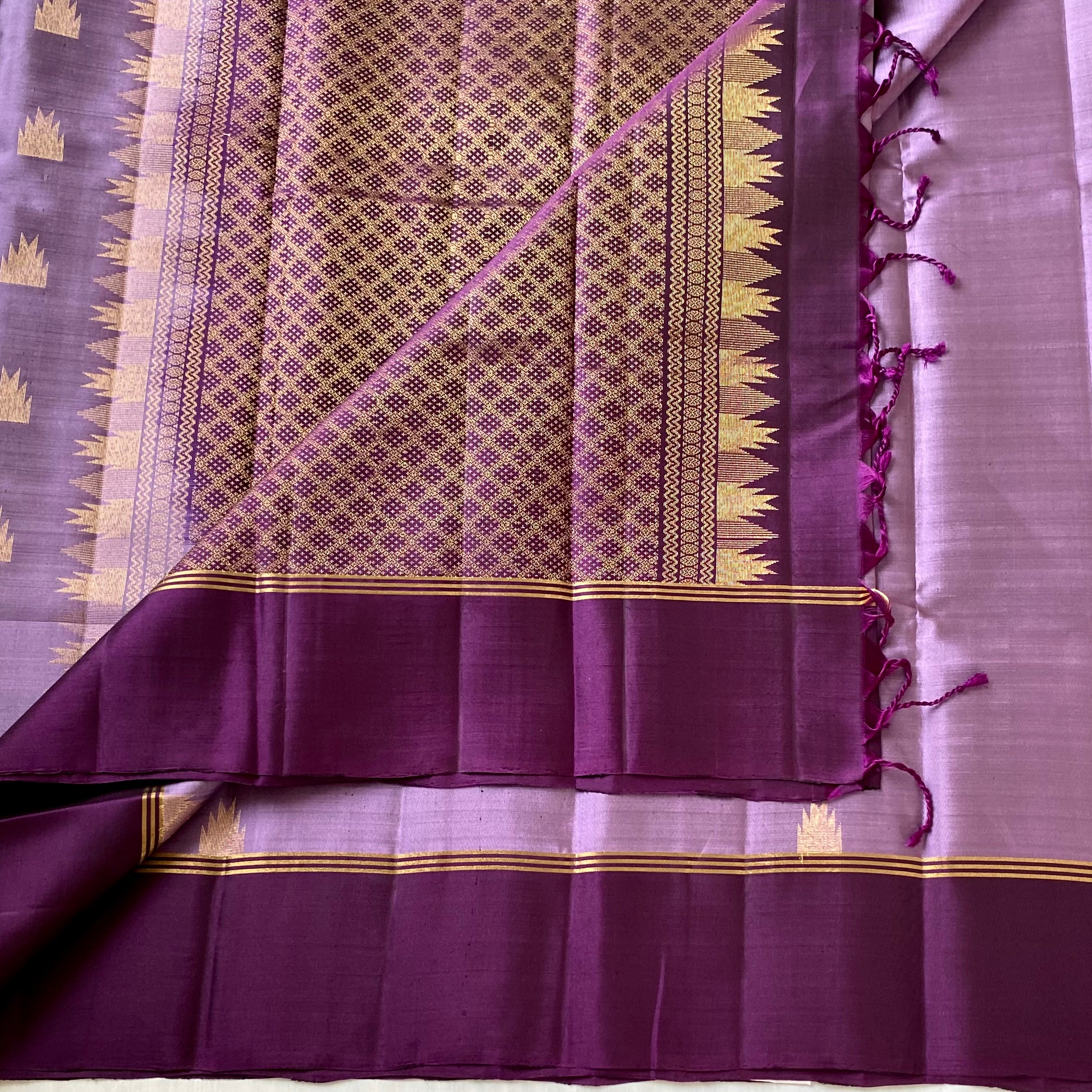 Royal Purple Silk Saree Gold Temple Border Woven Buta Design