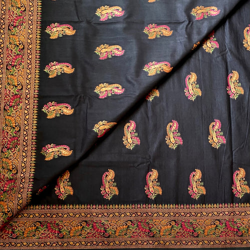 Black with Meenakari woven(not printed) soft tussar with rich pallu