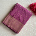 Dreamy Onion Pink Soft Satin Crepe Silk Saree With Zari Gold Pallu And Buttas