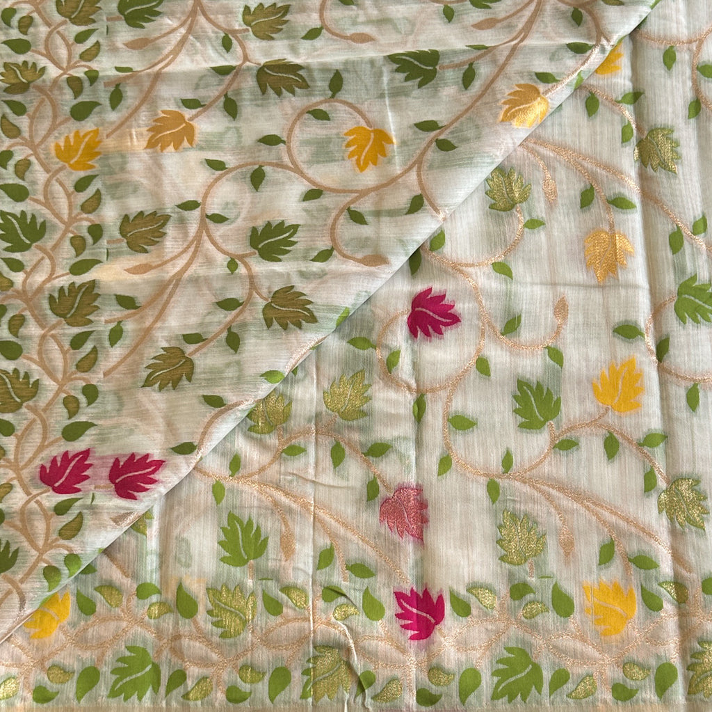 White wonder floral woven jute tussar stunner