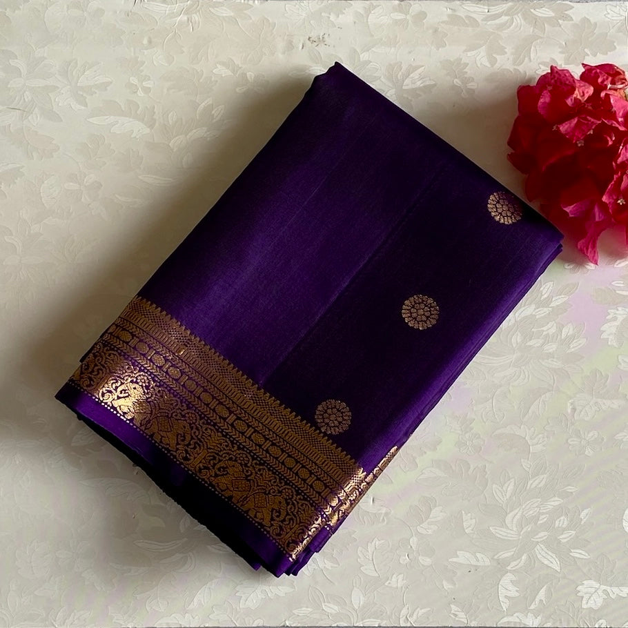 Royal Purple Designer Pure Silk Saree With Metallic Gold Zari