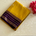 Golden Yellow Silk Saree Royal Purple Pallu Gold Zari Brocade