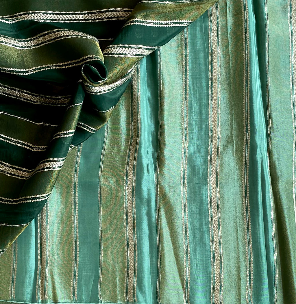 Shades of sea green blended soft silk with designer weave