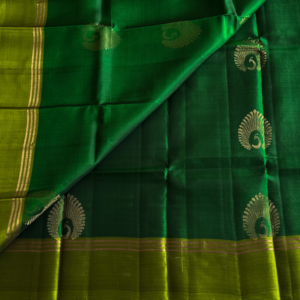 Emerald Lime Silk Saree Woven Zari Paisley Motif Traditional Festive