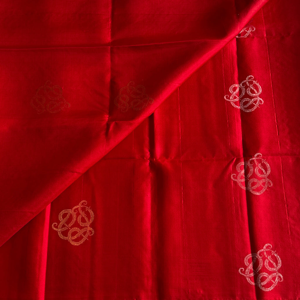 Scarlet Red Silk Saree Seafoam Green Pallu Gold Zari Work