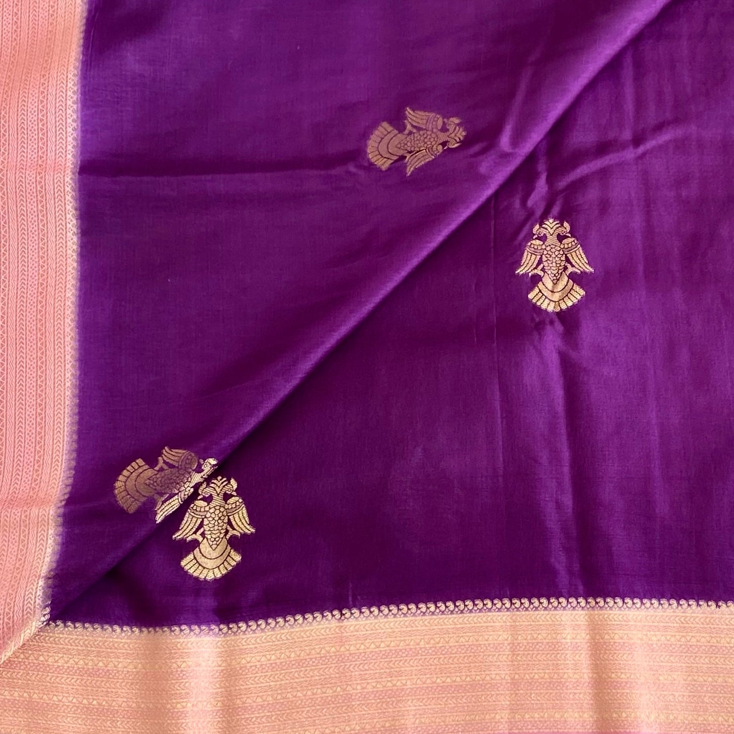 Royal Purple Soft Crepe Silk Saree With Blush Pink Pallu