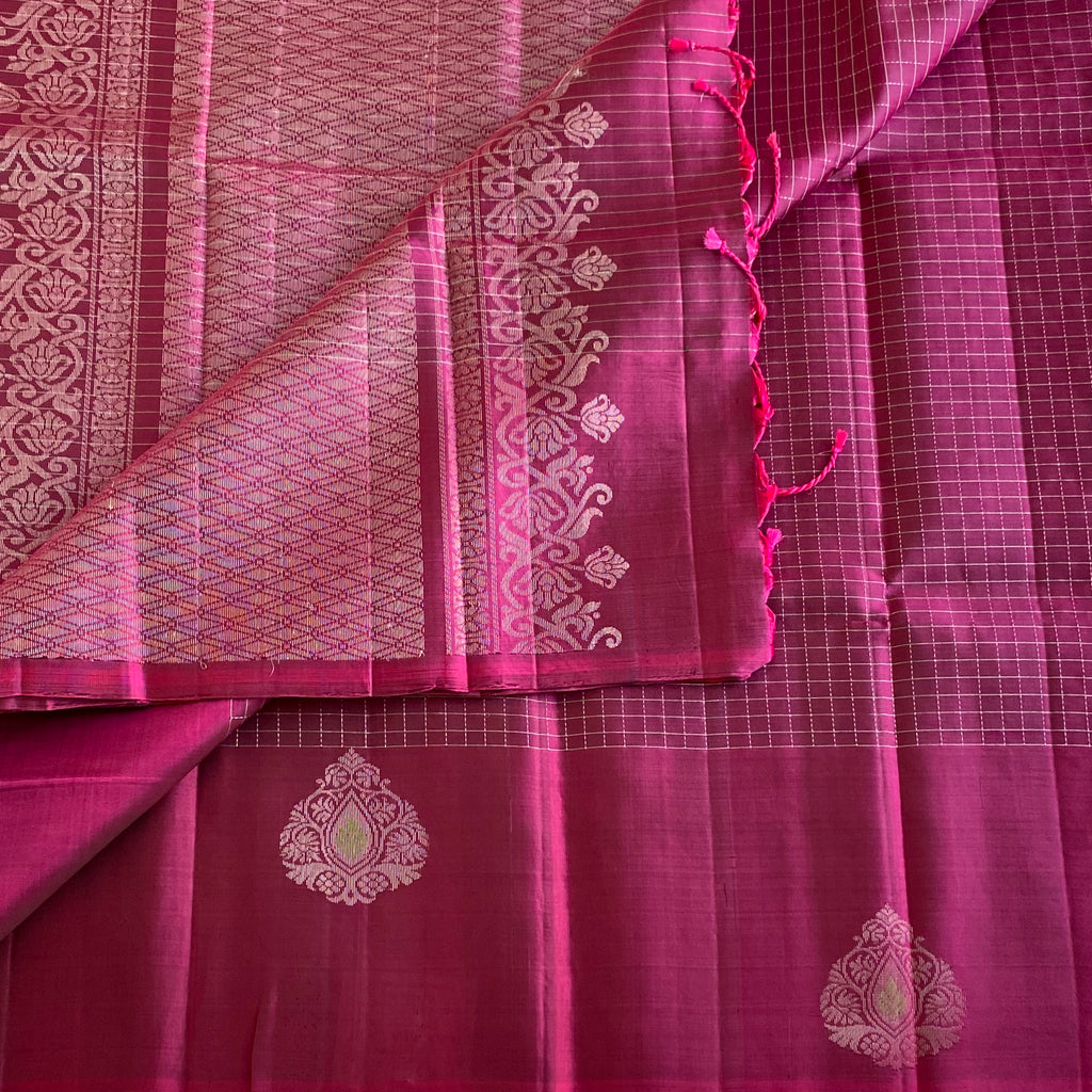 Deep Magenta Designer Pure Silk Saree With Checkered Lightweight Beauty