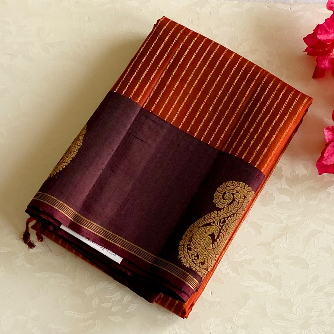 Burgundy Gold Brocade Diamond Saree With Paisley Border For Weddings
