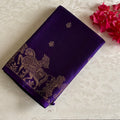 Royal Indigo Purple Designer Pure Silk Saree With Antique Gold Border Striped Pallu
