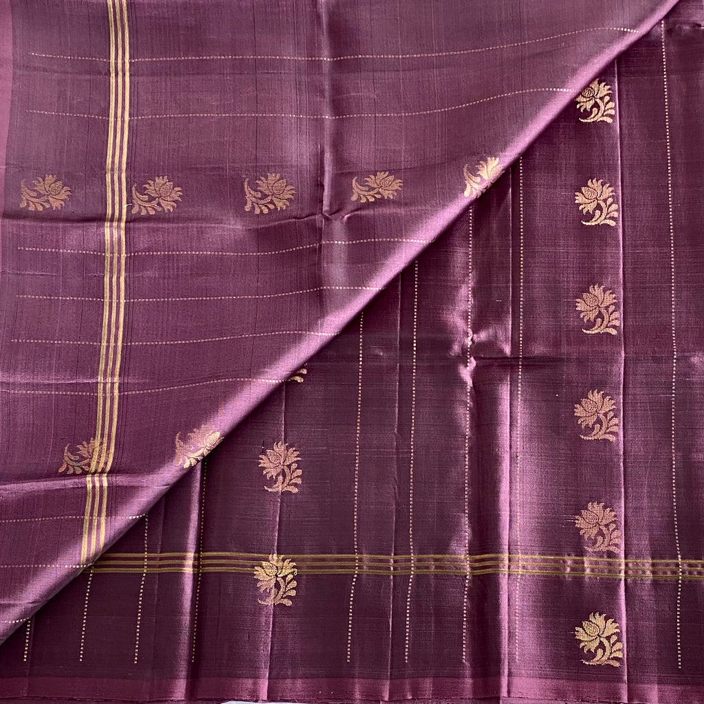 Plum Purple Designer Pure Silk Saree With Sage Green Pallu