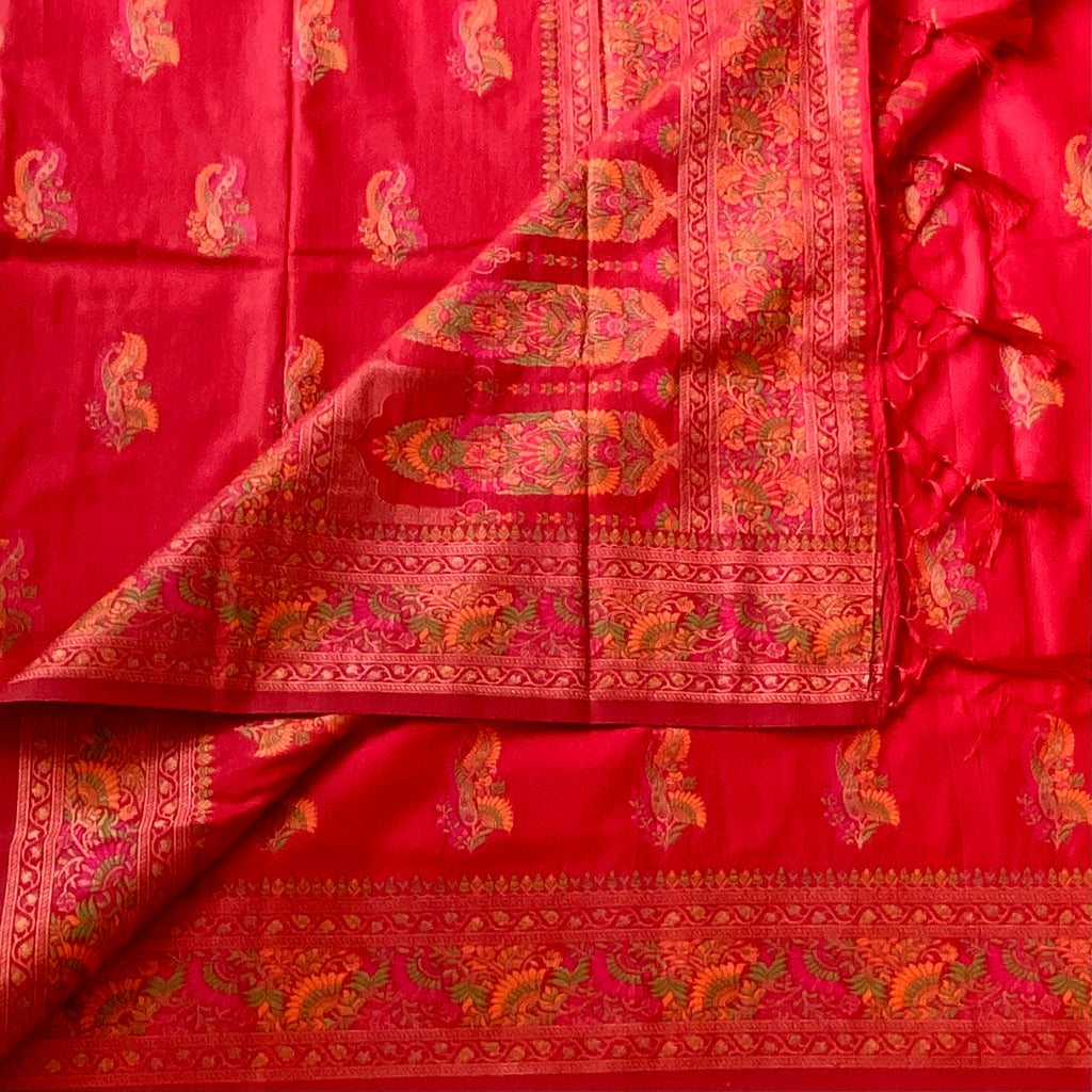 Deep red soft tussar with Meenakari woven (not printed) premium beauty