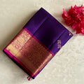 Royal Purple Designer Pure Silk Saree With Rani Pink Pallu