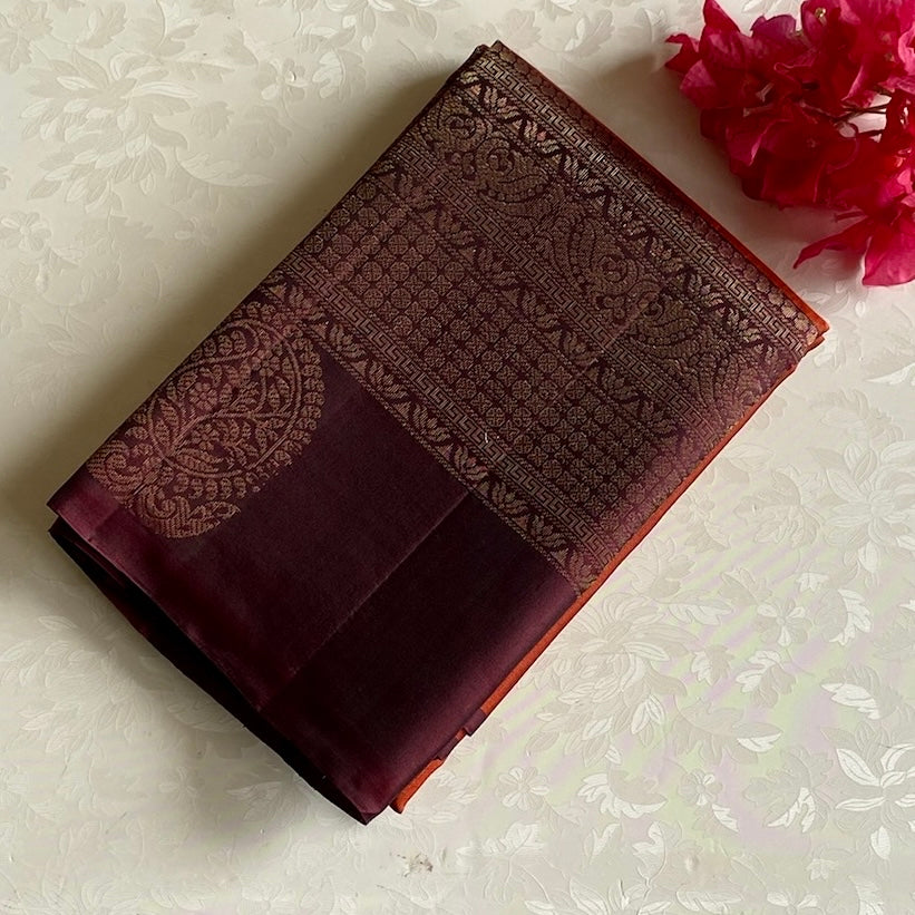 Crimson Red Designer Pure Silk Saree With Deep Plum Pallu